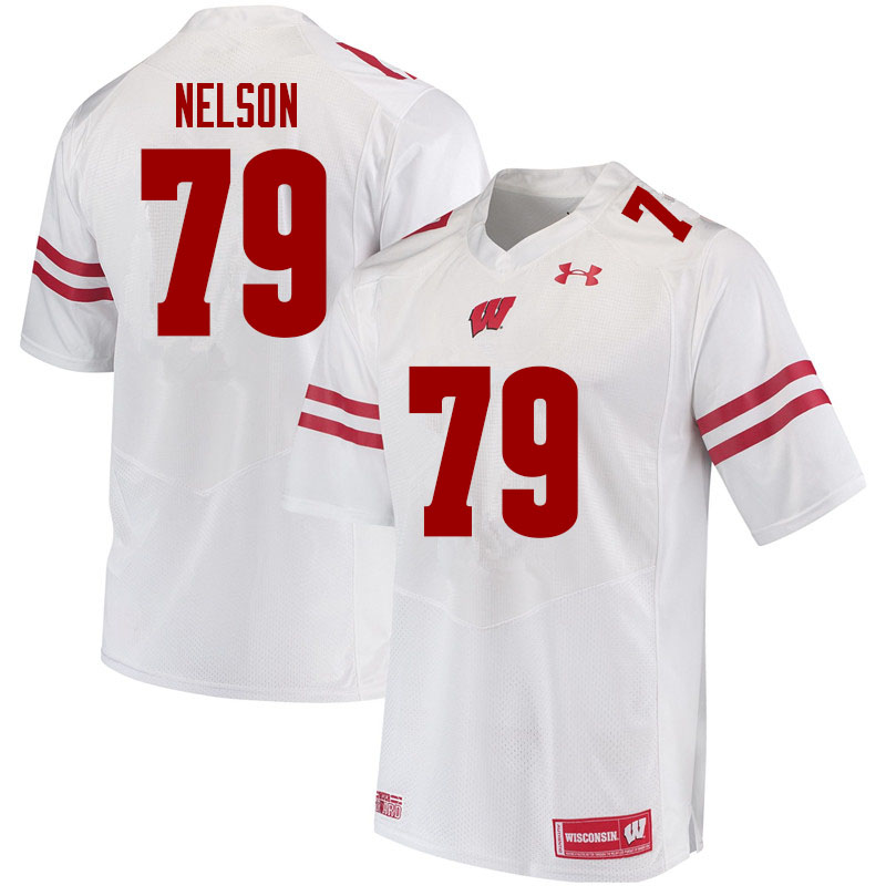 Wisconsin Badgers Men's #79 Jack Nelson NCAA Under Armour Authentic White College Stitched Football Jersey SS40F12BF